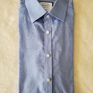 Charles Tyrwhitt Solid Blue Extra Slim Fit Non Iron Dress Shirt 15/34
